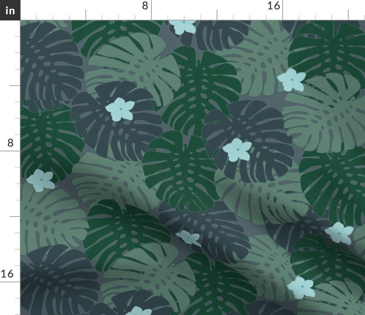 Green Beach Tropical Hawaii Moody Rainforest Cool Tone Jungle Plants Botanical Floral Leaves Large Scale Custom Printed Fabric by Spoonflower Various Fabrics by the Yard or Fat Quarter
